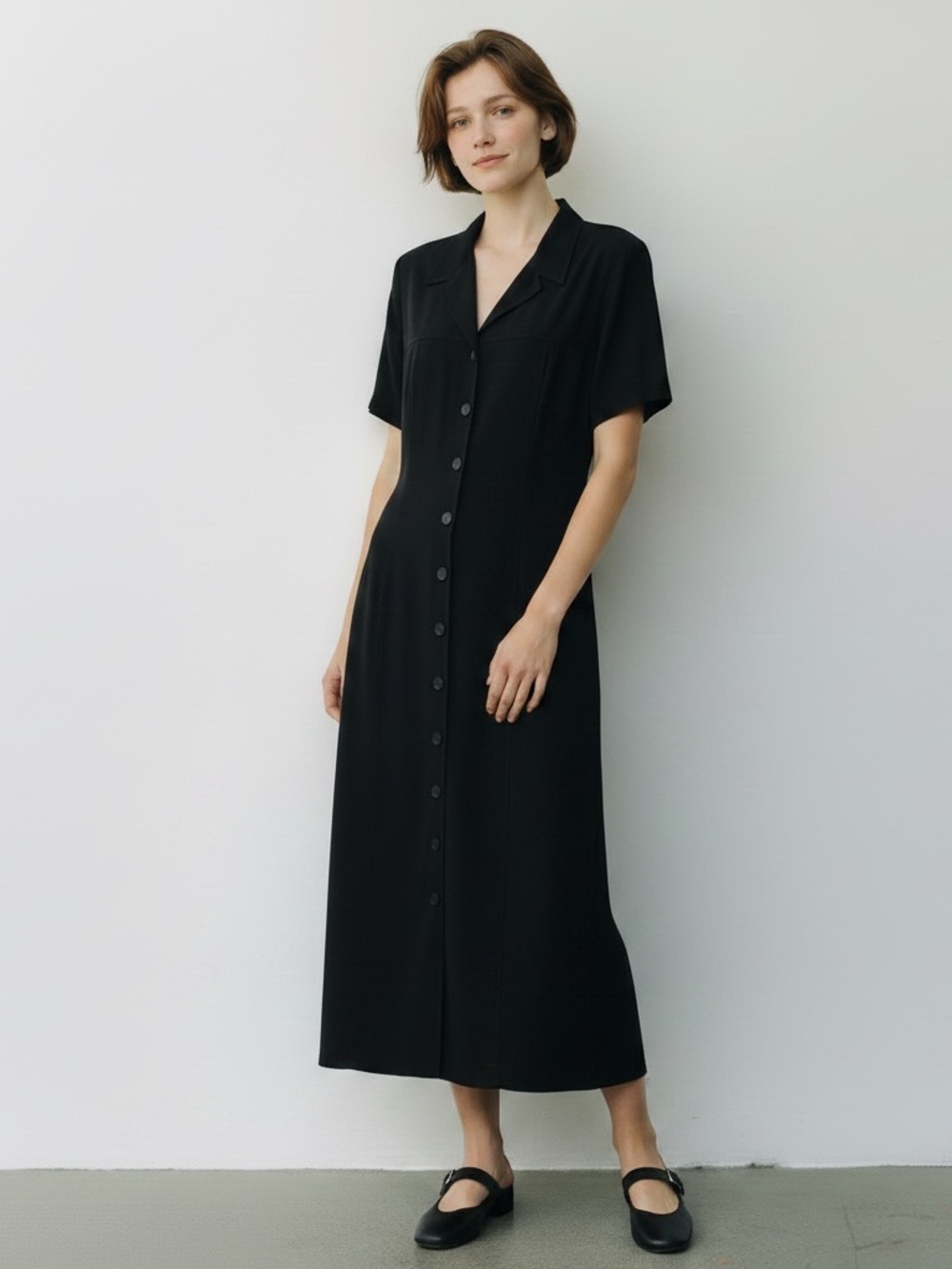 Koret Vintage Navy Midi Dress Button Front Modest Career Office Lined Size 14